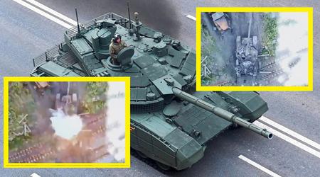 En kamikaze-drönare träffade en rysk T-90M stridsvagn värd 2,5 miljoner dollar eller mer, och sedan attackerade ett drönarbombplan den med en RGT-27S termobarisk granat