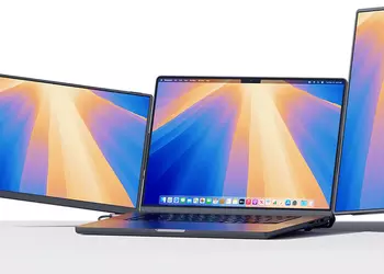 En bärbar dator - tre skärmar: ...