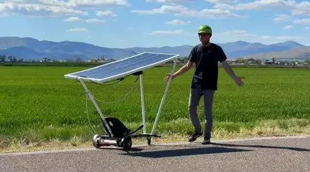 En trasig gyroscooter har förvandlats till en go-kart driven av ett solpanel