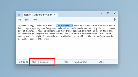 Standardprogrammet Anteckningar i Windows 11 har nu stöd för att räkna antalet tecken i ett dokument