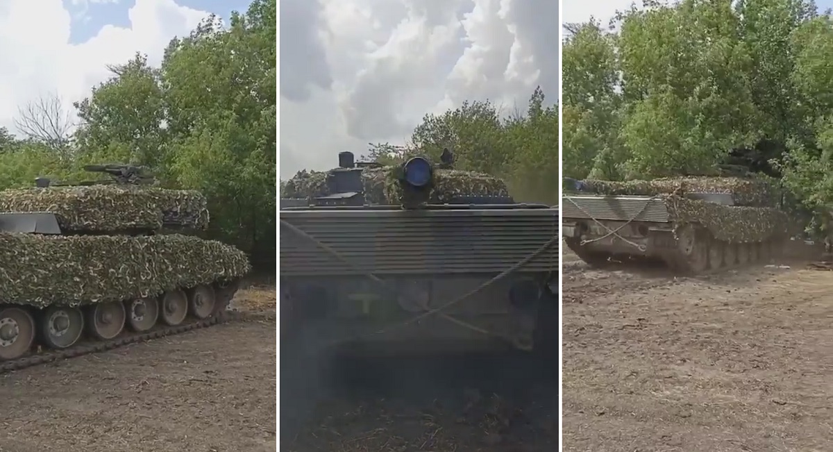 Ukrainas väpnade styrkor visade för första gången den tyska Leopard 2A4 stridsvagnen med Barracuda MCS kamouflagesystem