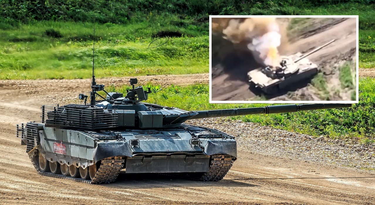 Billiga ukrainska drönare förstör den senaste uppgraderade T-80BVM stridsvagnen och T-80