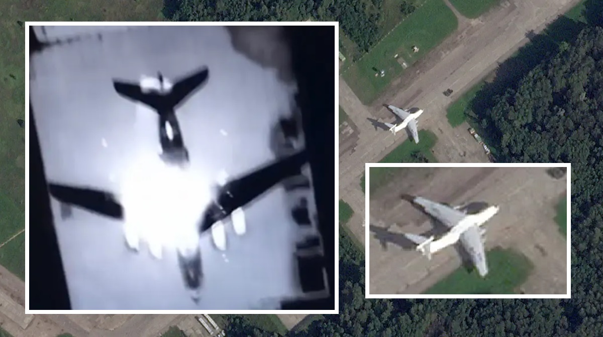 Unik video av ukrainsk drönarattack mot militärt transportflygplan Il-76 på ryskt territorium publicerad