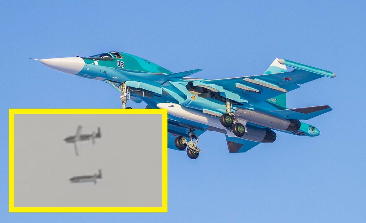 Rysk propaganda publicerade den första videon av en analog JDAM-avfyrning från ett Su-34-plan, som visar en FAB-500 M62-bomb med en planerings- och korrigeringsmodul