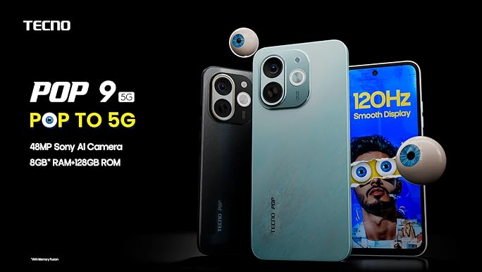 Tecno har introducerat Pop 9 5G i Indien: Budget-smartphone med 48MP-kamera och 5G-stöd