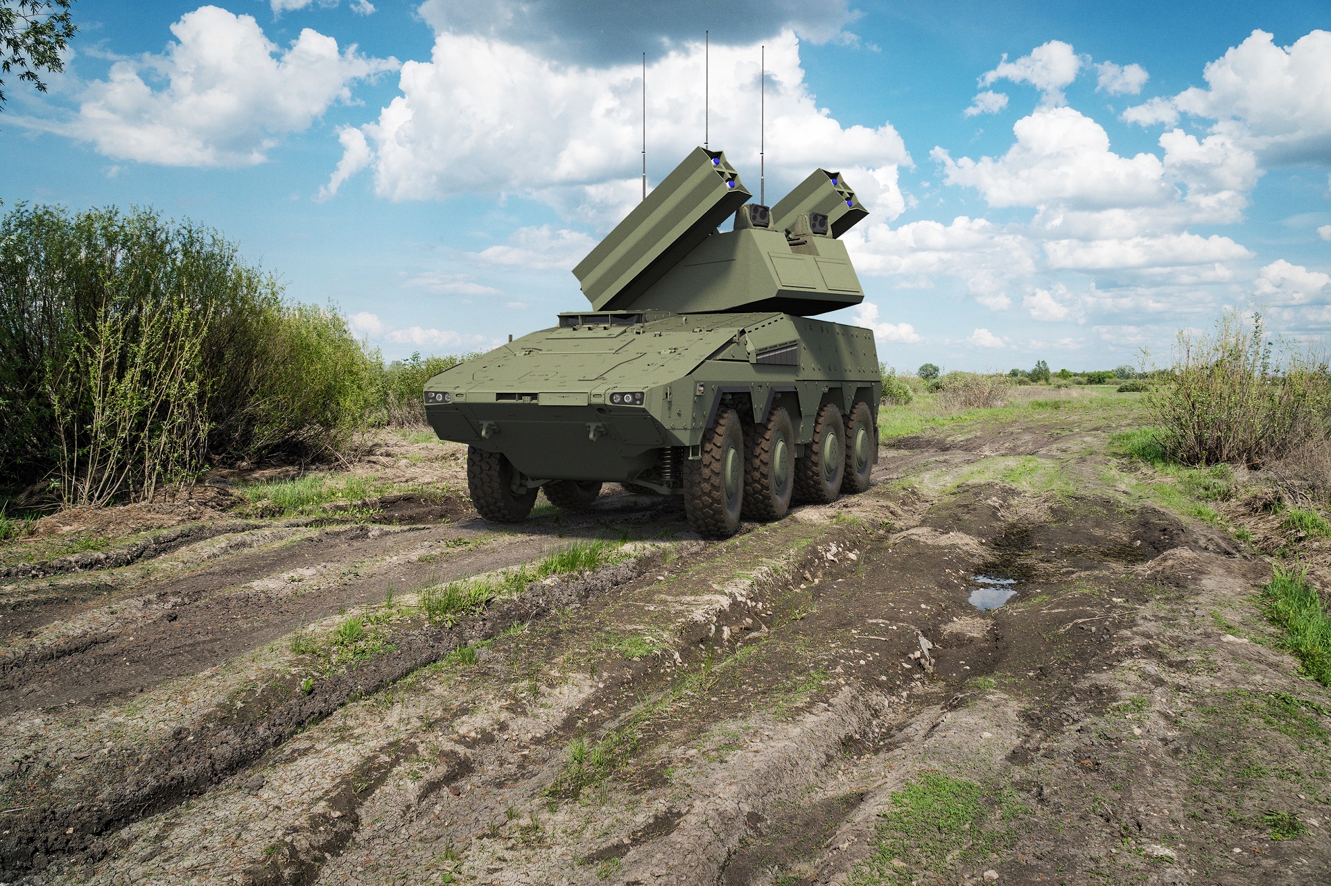 ARGE NNbS-konsortiet utvecklar ett SAM-system med kort räckvidd för den tyska armén med IRIS-T-missiler och baserat på Boxer APC.