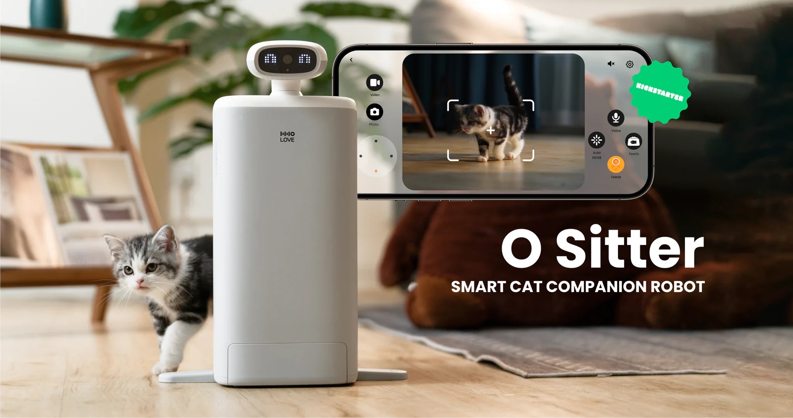 HHOLOVE O Sitter: smart robotkattvakt med kamera och automatisk matare som underhåller och matar husdjur
