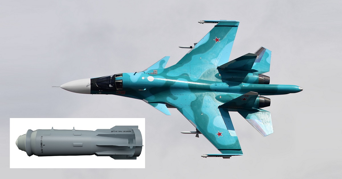 Ryssarna ljög om den första avfyrningen någonsin av den pseudohypersonliga missilen Kh-47M2 från ett Su-34 stridsflygplan - nu talar propagandan om användningen av en 1,5 ton tung FAB-1500 M54-bomb