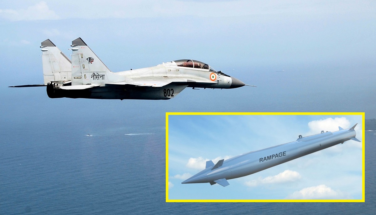 Indien har mottagit israeliska Rampage aeroballistiska missiler med en stridsspets på 150 kg och en räckvidd på över 250 km för MiG-29K jaktplan