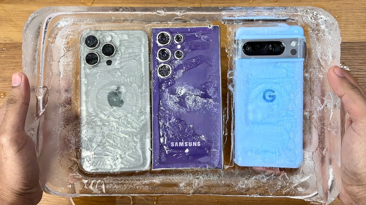 Extremt test: Samsung Galaxy S24 Ultra, iPhone 15 Pro Max och Pixel 8 Pro hälldes med vatten och lämnades i frysen i 6 timmar