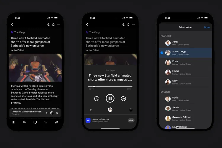 Artifact-appen har en AI-driven text-till-tal-funktion som läser upp nyheterna med Snoop Doggs röst