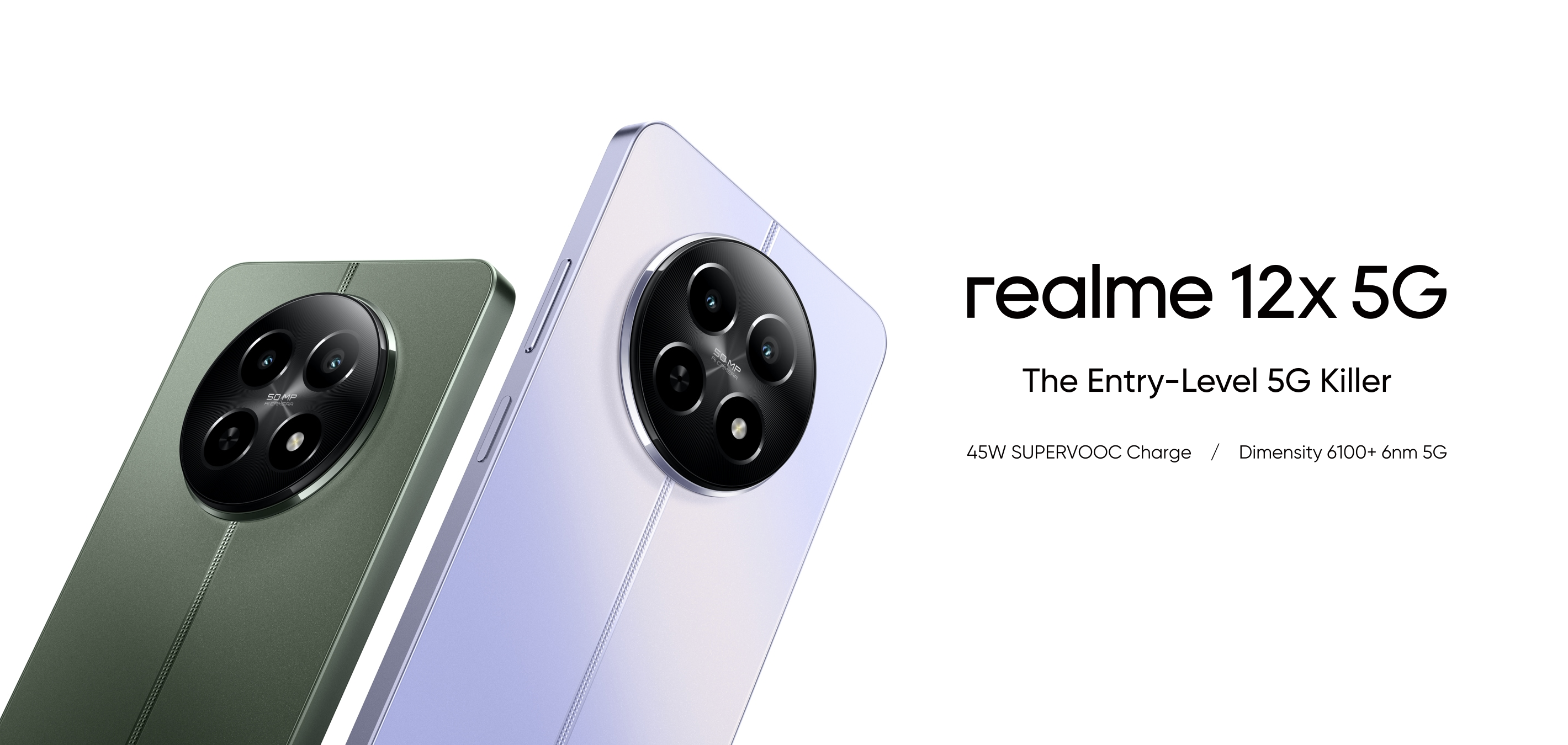 Realme 12x 5G med 120Hz LCD, Dimensity 6100+ chip, IP54-skydd och 45W laddning har premiärvisats utanför Kina