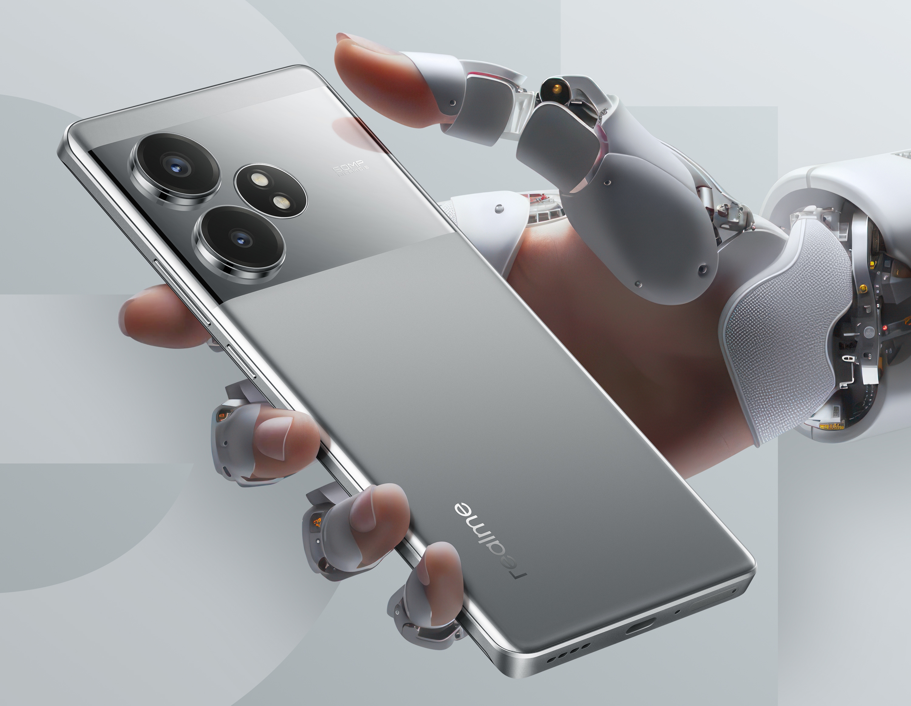 Realme GT Neo 6 SE i Silver Knight-färg har dykt upp på den officiella pressrenderingen