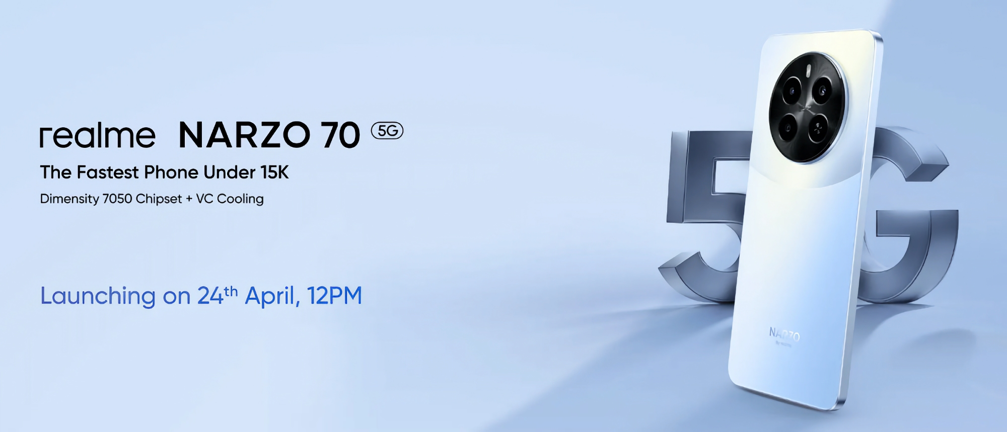 Det är officiellt: realme Narzo 70 5G med MediaTek Dimensity 7050-chip debuterar den 24 april