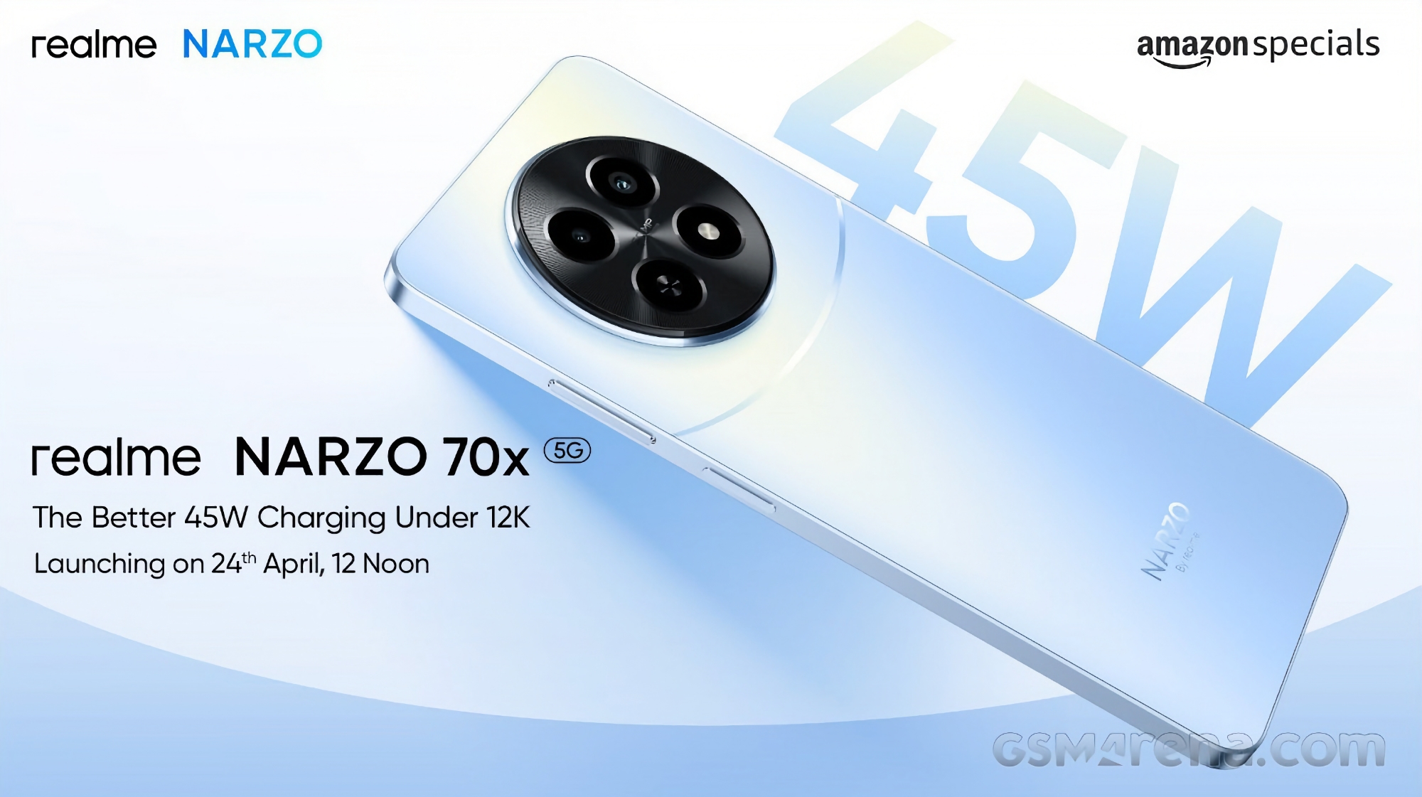 Narzo 70x 5G realme Narzo 70x med 50 MP-kamera och 45 W laddning debuterar den 24 april