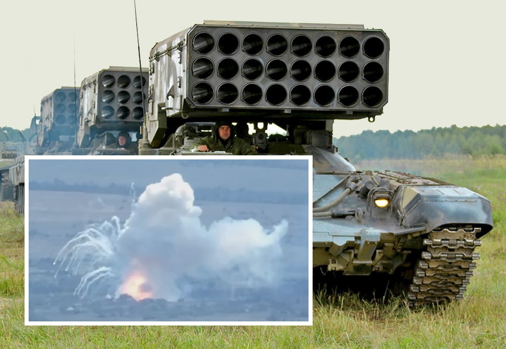 Ukrainas FPV-drönare Pegas förstörde ett ryskt TOS-1A tungt eldkastarsystem med termobariska granater