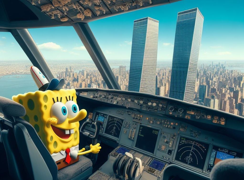 Användare av Bing Image Creator har skapat en bild av terroristattacken den 11 september 2001, med Musse Pigg och Svampbob som piloter på planet