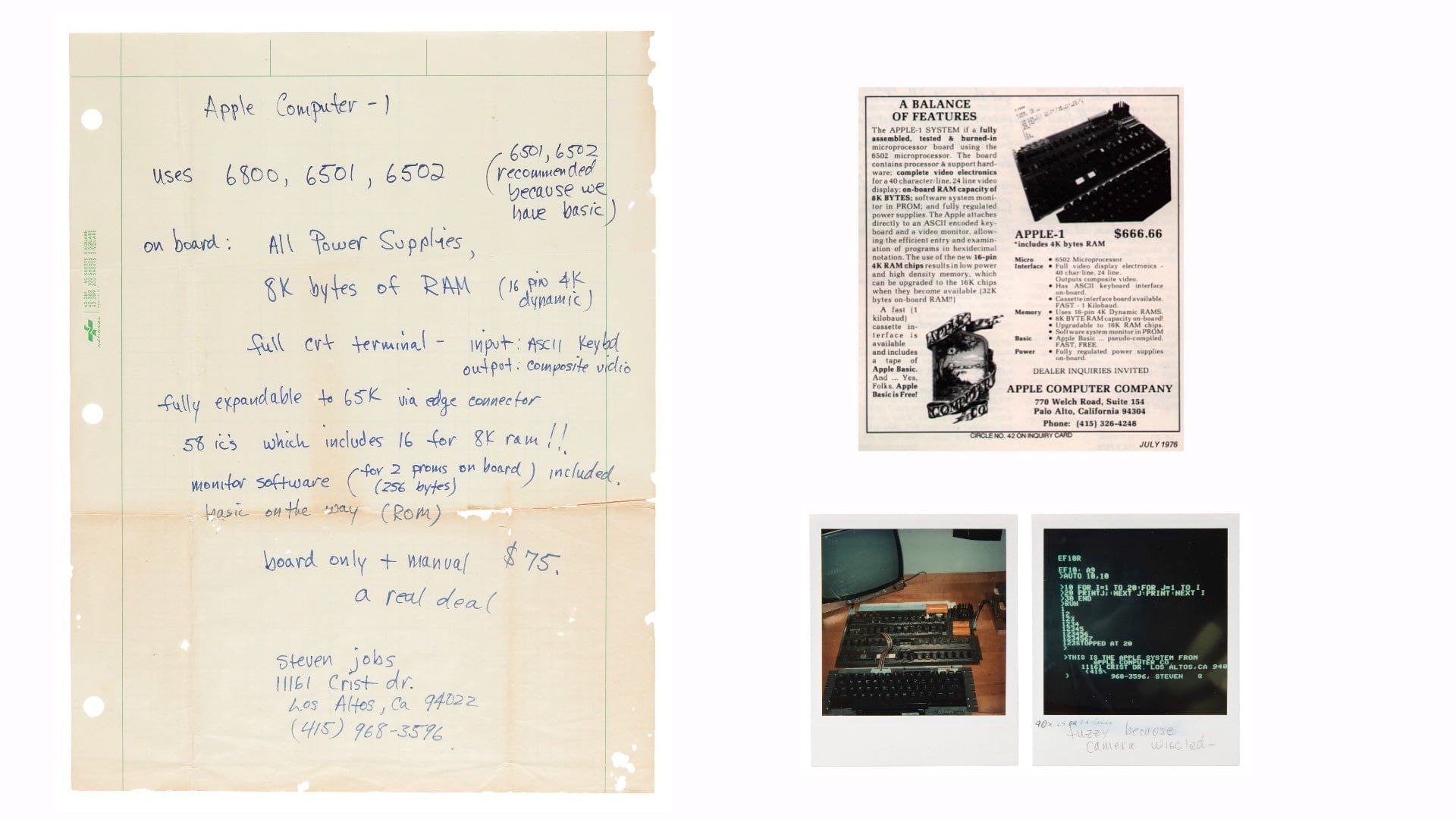 Apple-1 datorannons skriven av Steve Jobs såld på auktion för 175 000 dollar