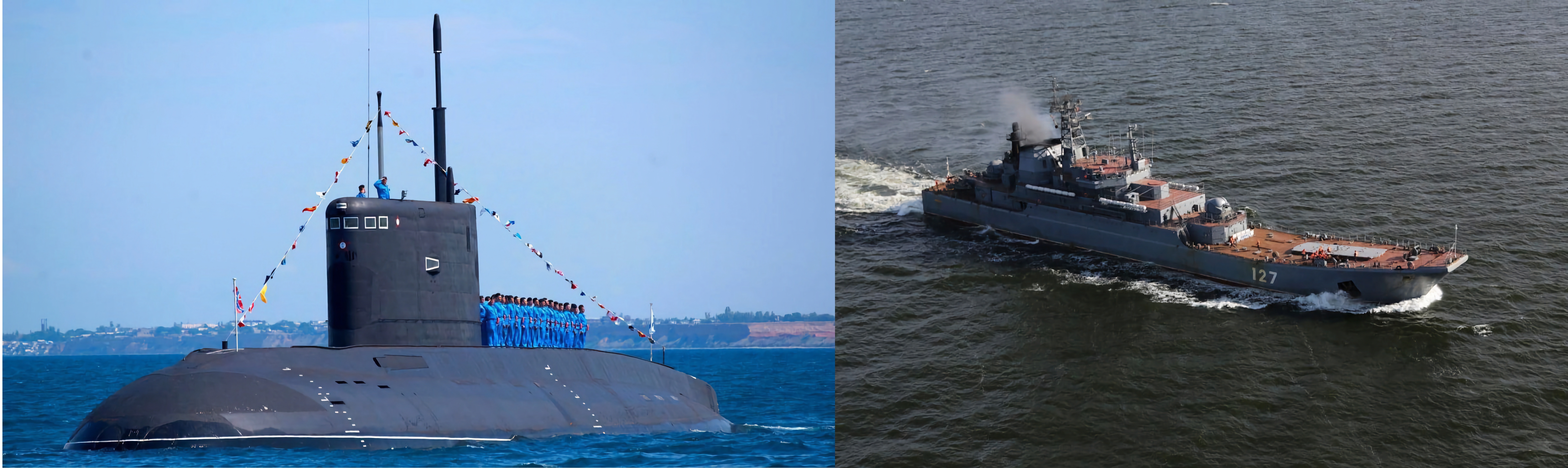 Okända missiler anföll en fartygsreparationsanläggning på Krim och skadade ett ryskt landsättningsfartyg och en ubåt i anfallet