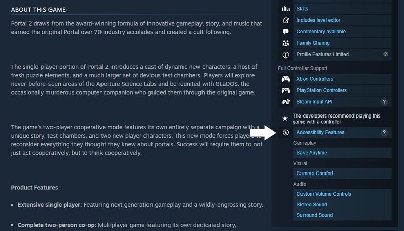 Bild av ett spel med tillgänglighetsfunktioner