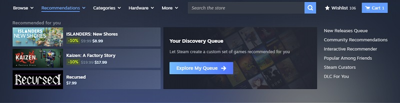 Uppdaterad Steam 1 butiksmeny