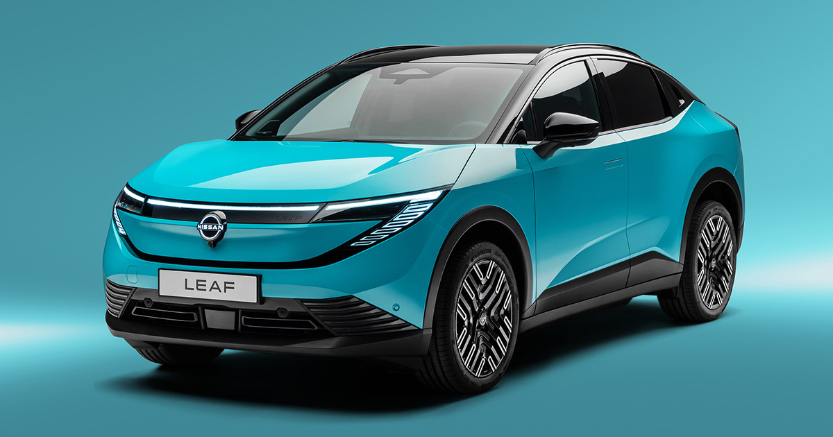 Nya Nissan Leaf i ljus turkos färg