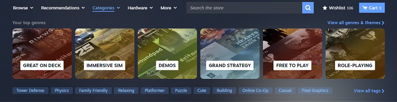 Uppdaterad Steam 3 butiksmeny