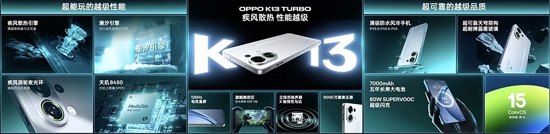 OPPO K13 Turbo smartphones i Knight White, First Purple och Black Samurai färger
