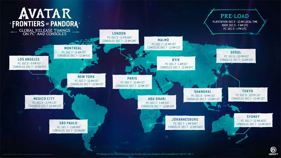 Ubisoft har publicerat en karta med den exakta lanseringstiden för Avatar: Frontiers of Pandora och avslöjat två nya videor-2