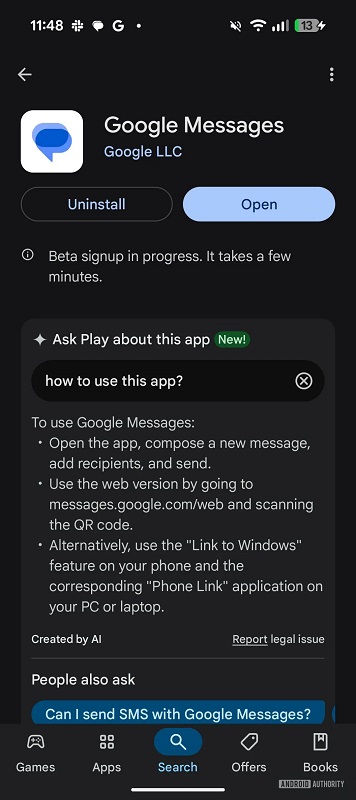 Google Play-gränssnitt med Ask Play-funktion