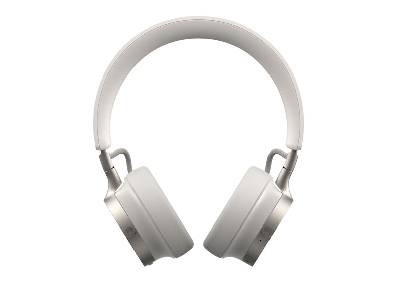 Frontvyn av de vita Beyerdynamic Aventho 100 hörlurarna