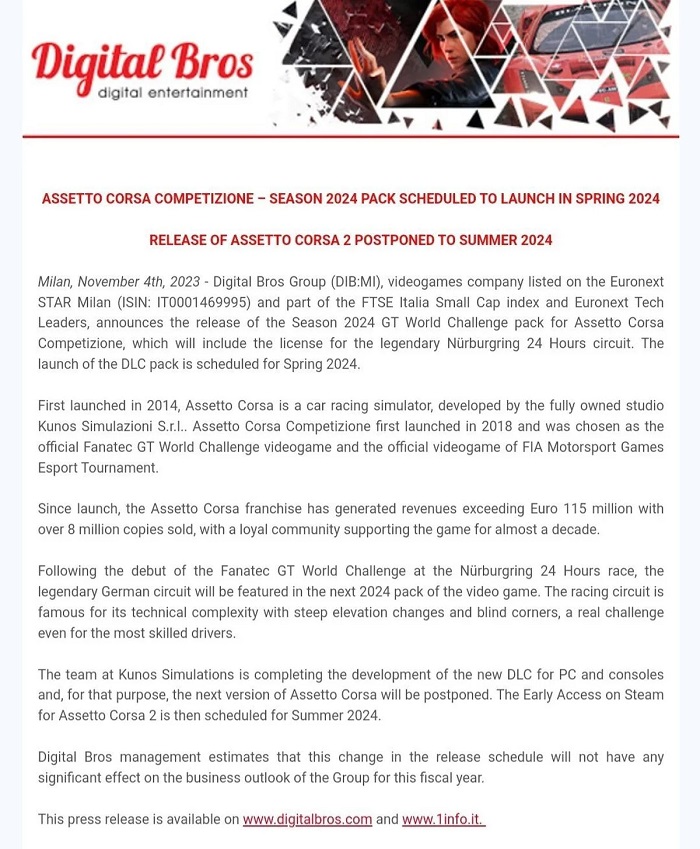 Assetto Corsa 2 racingsimulator släpps: den kommer inte att släppas förrän tidigast sommaren 2024-2