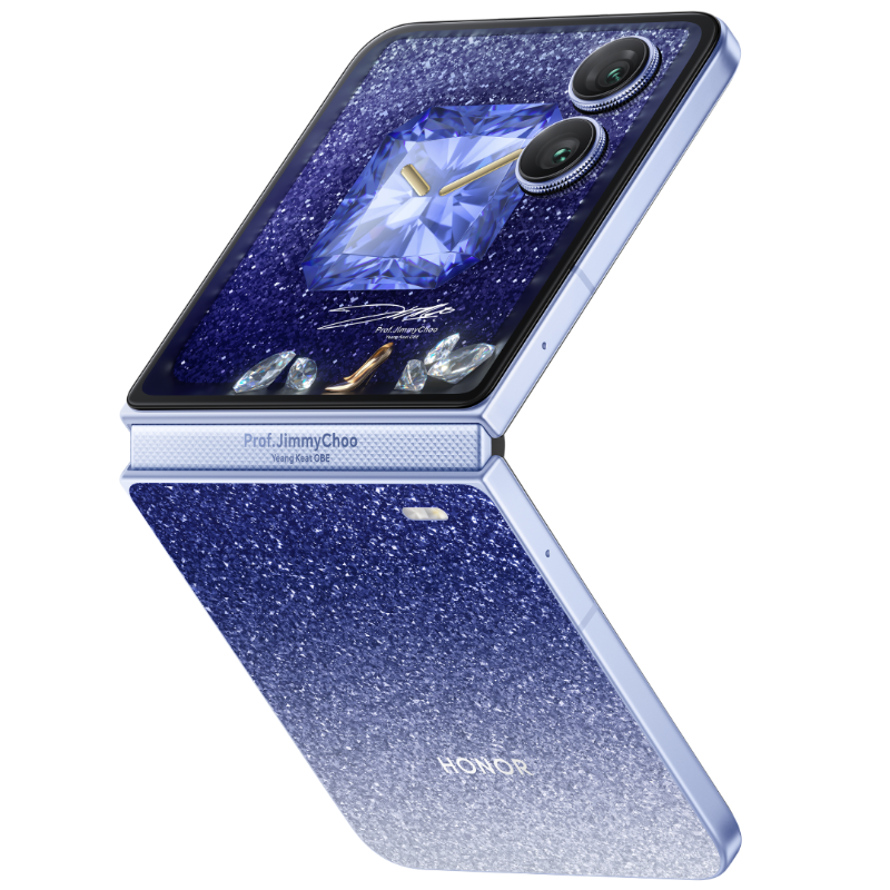 Design av Honor Magic V Flip 2-smarttelefonen i Jewel Blue-färg