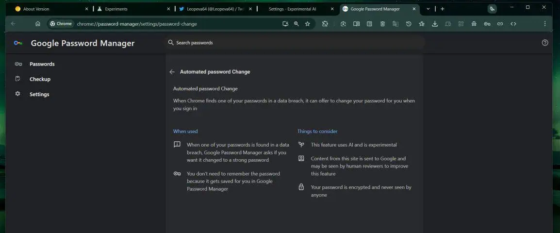 Skärmdump av den nya funktionen för återställning av lösenord i Google Chrome