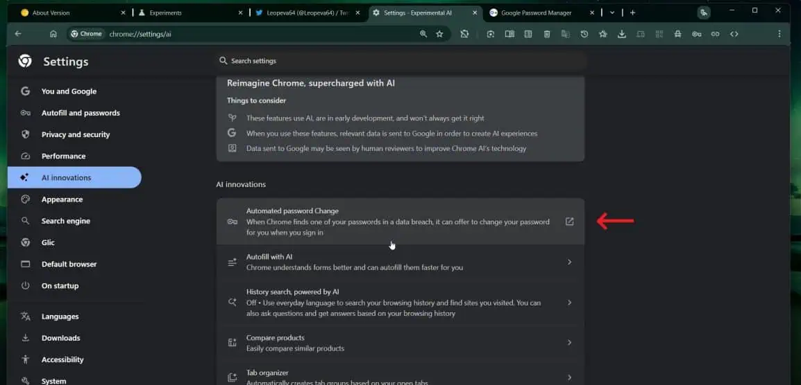 Gränssnitt för att byta lösenord i Google Chrome