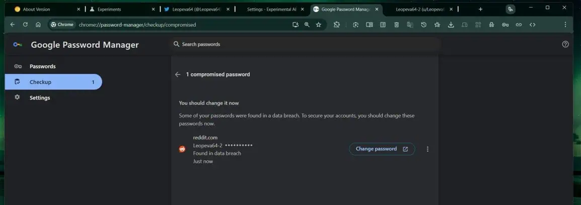 Förslag på att byta lösenord i Google Chrome