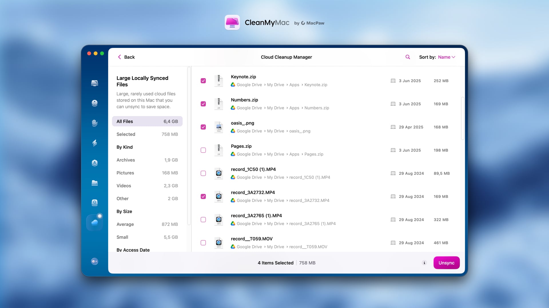 CleanMyMac Cloud Cleanup - Ta bort onödigt innehåll
