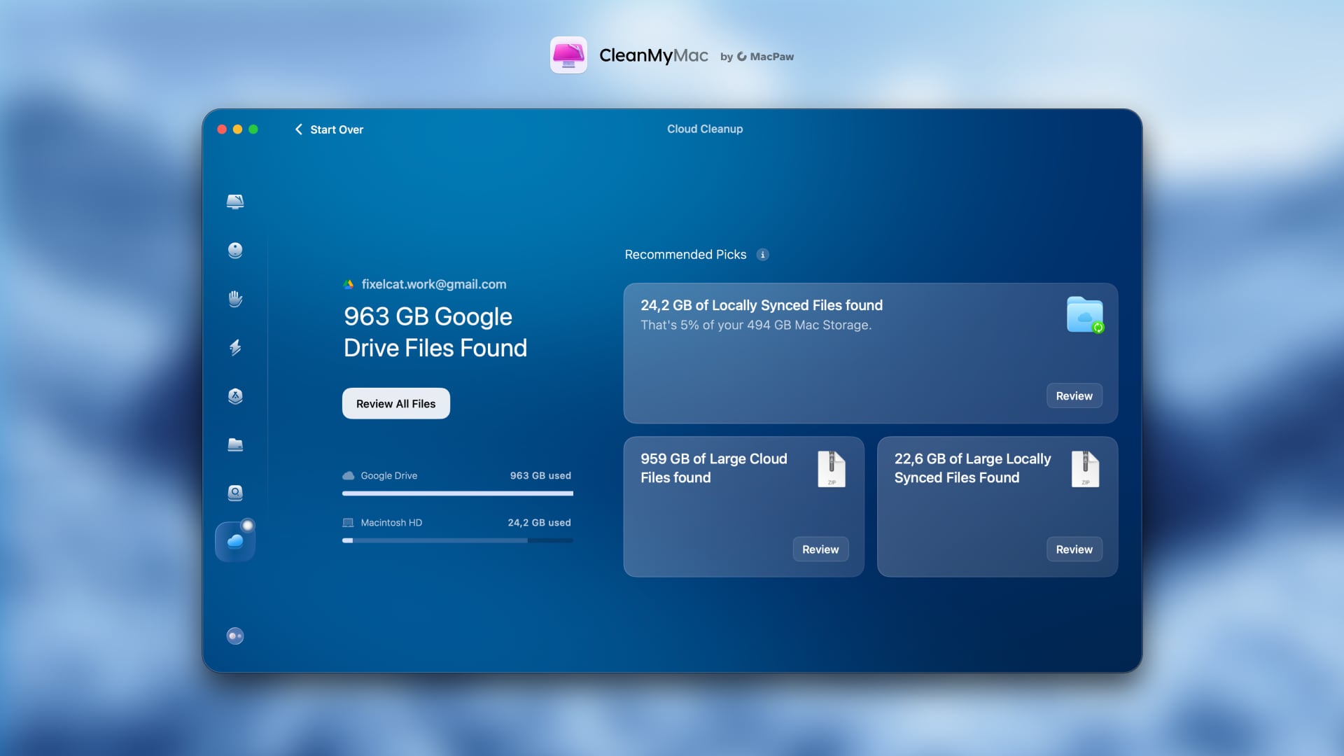 CleanMyMac Cloud Cleanup - Applikationsgränssnitt