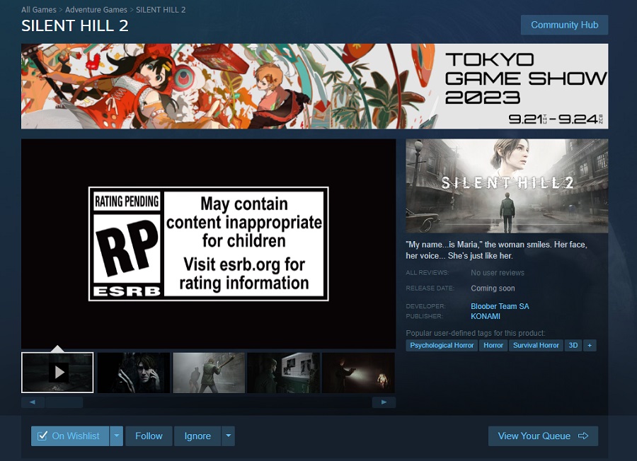 En ny presentation av Silent Hill 2-remaken kommer att äga rum på Tokyo Game Show 2023, vilket framgår av information på spelets Steam-sida-2