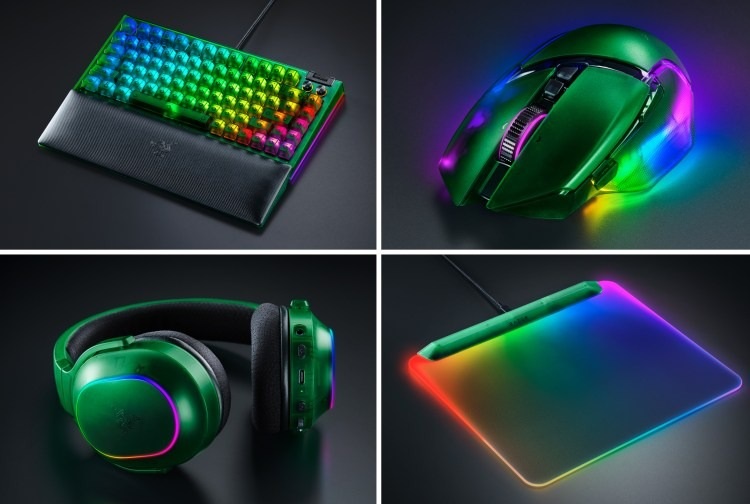 Genomskinligt grönglittrande hölje av Razer Phantom Collection-speltillbehör
