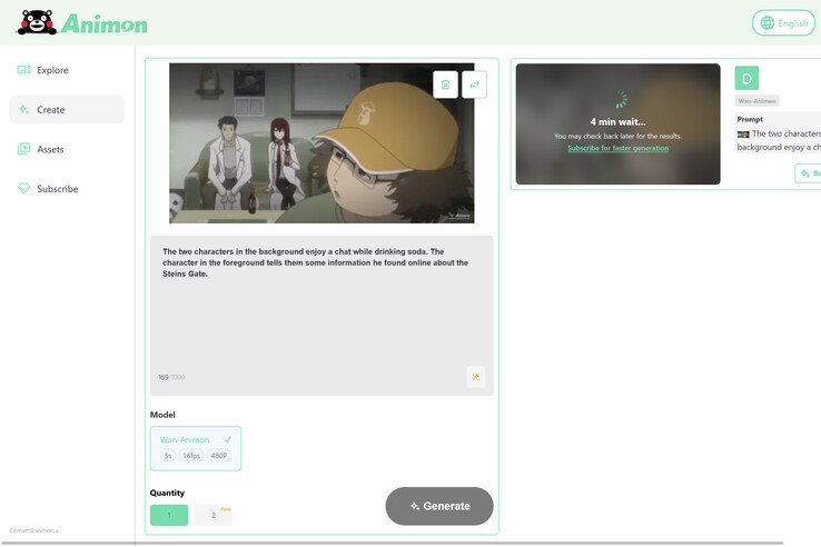 Animation av Steins;Gate-karaktären med hjälp av Animon.ai