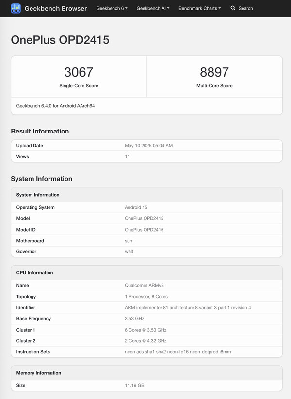 Geekbench results OnePlus Pad 2 Pro