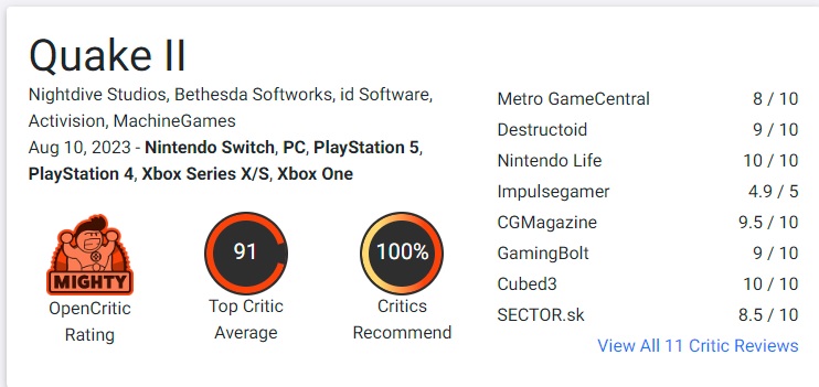 Spelare och kritiker är glada över Quake 2 remastern. Det uppdaterade spelet får toppbetyg på alla plattformar-3