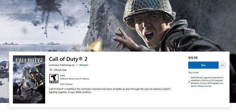 En skärmdump av Call of Duty 2-sidan i Microsoft Store