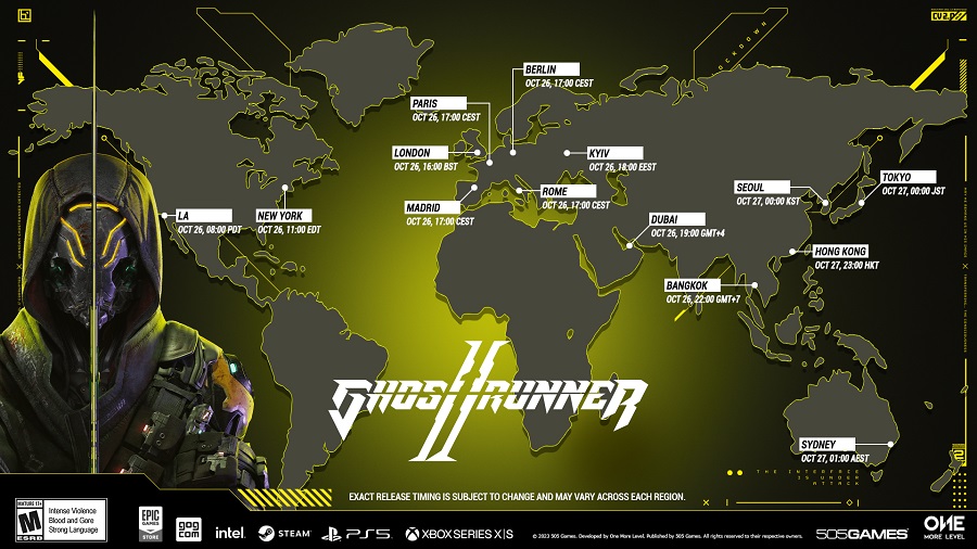 Utvecklarna av cyberpunk-actionspelet Ghostrunner 2 har avslöjat den exakta lanseringstiden för spelet i de viktigaste tidszonerna-2