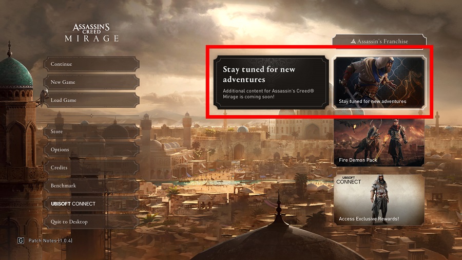 Förbereder Ubisoft trots allt ett tillägg för Assassin's Creed Mirage? En mystisk reklambanner hittades i spelets huvudmeny-2