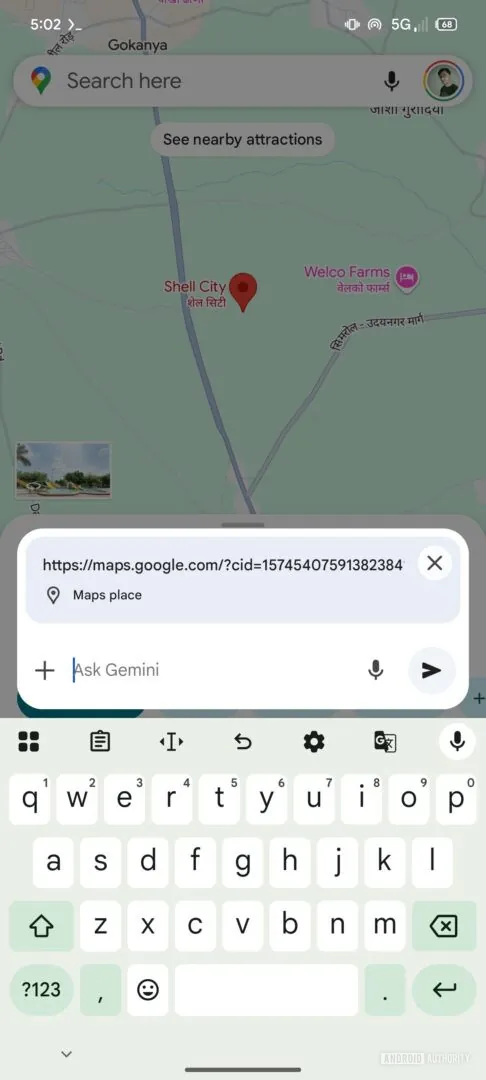 Chip för Geminis Google Maps-gränssnitt
