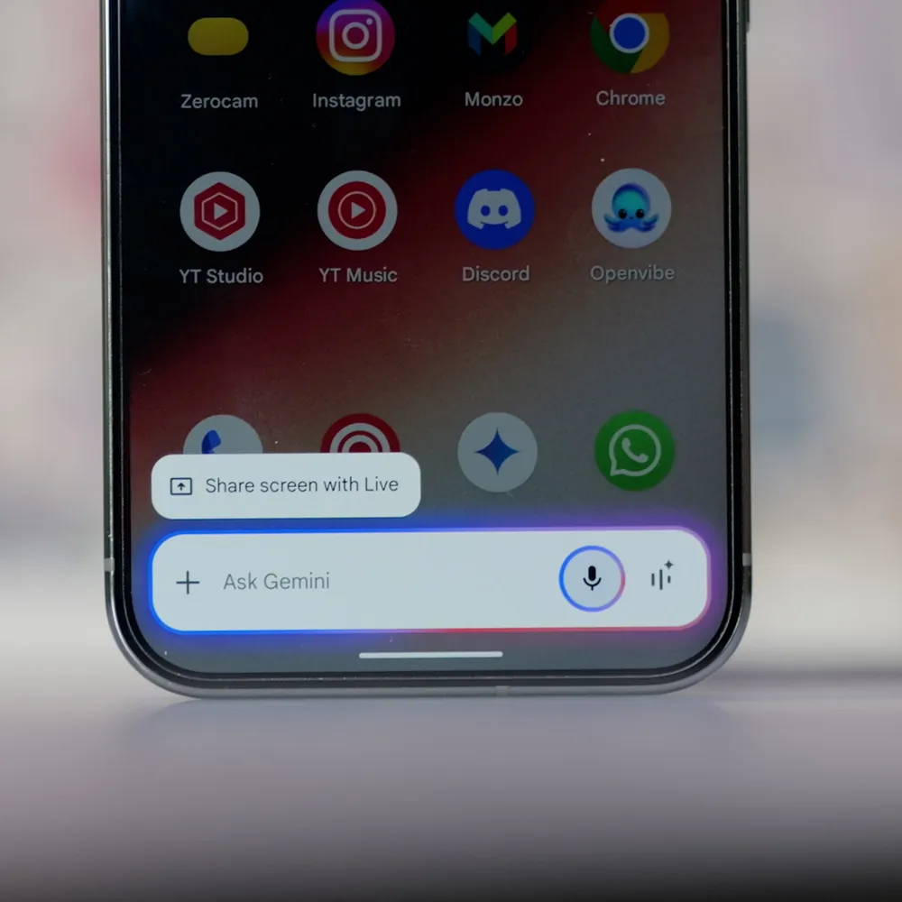 Knapp för skärmsändning i Gemini Live