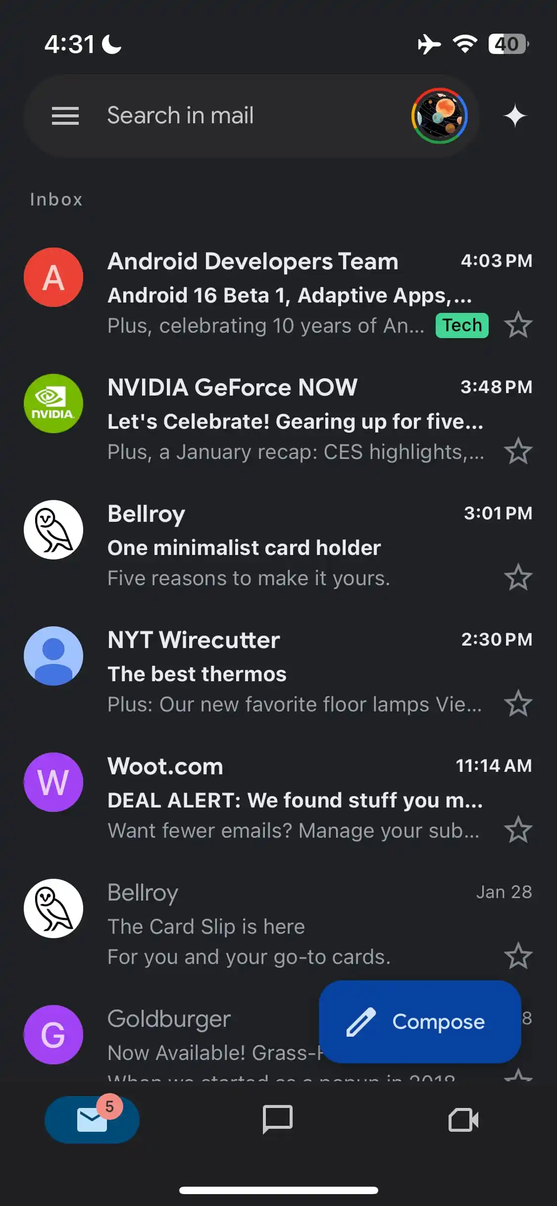Uppdaterad design av Gmail för iPhone