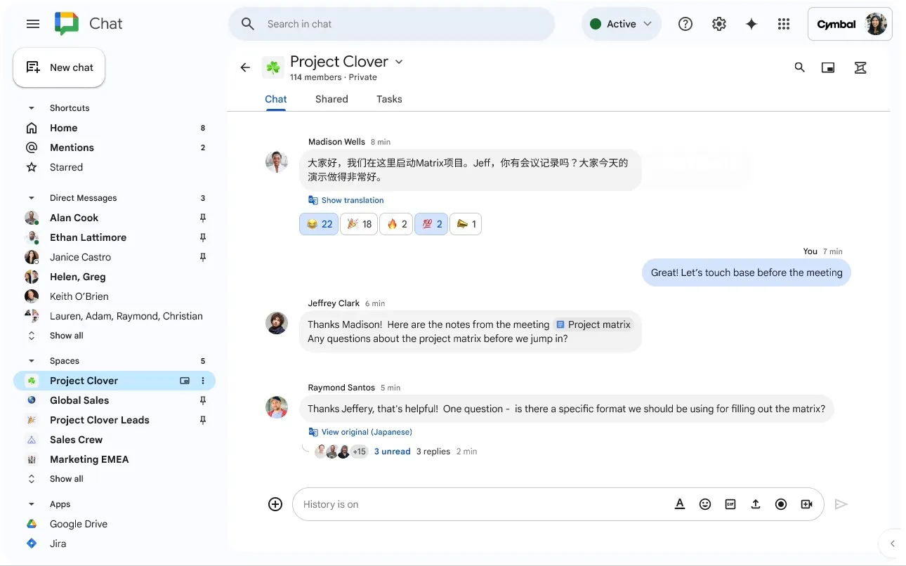 Automatisk översättningsfunktion i Google Chat